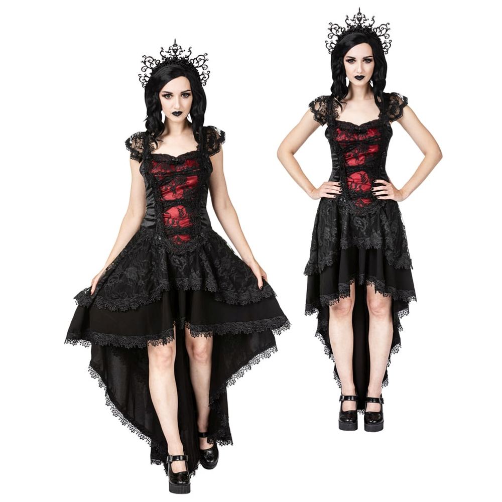 Sinister - 1310 Lange jurk - Zwart/Bordeaux rood